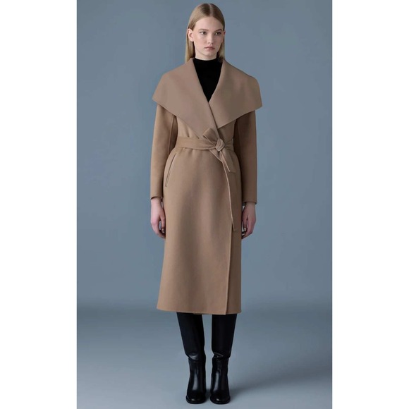 NWT Mackage Mai Lightweight Wrap Wool Coat in Light Camel $1,090 - Size Small - Picture 4 of 15